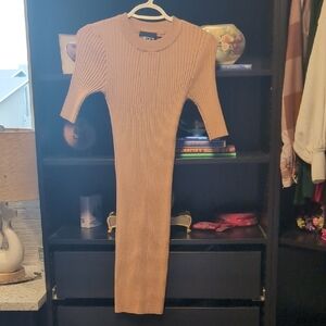 Ribbed Mini Dress in Camel